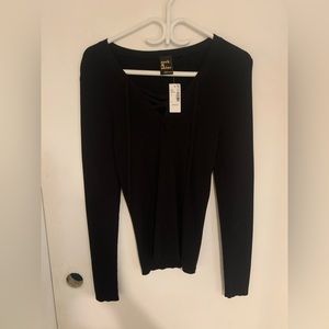 Reitman’s New Black Lace Up Sweater Large